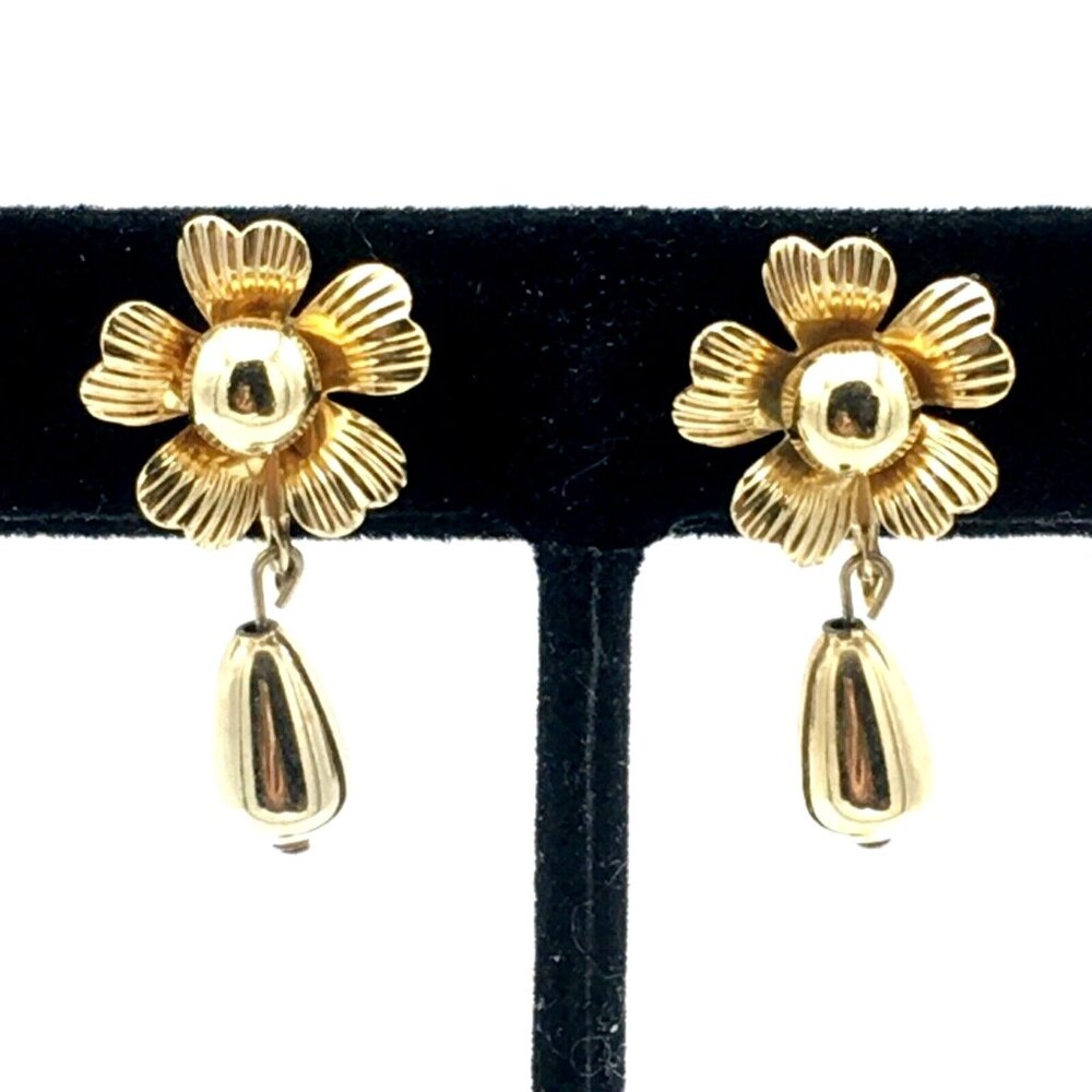 VAN DELL 12K GF flower earrings - screw-back dangle 1/20 yellow gold-filled vtg